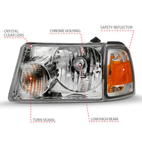 ANZO ANZO 2001-2011 Ford Ranger Crystal Headlight Chrome w/Corner Lights (OE Replacement) (111484)