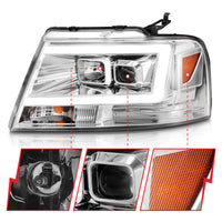 ANZO ANZO 2004-2008 Ford  F-150 Projector Headlights w/ Light Bar Chrome Housing (111542)
