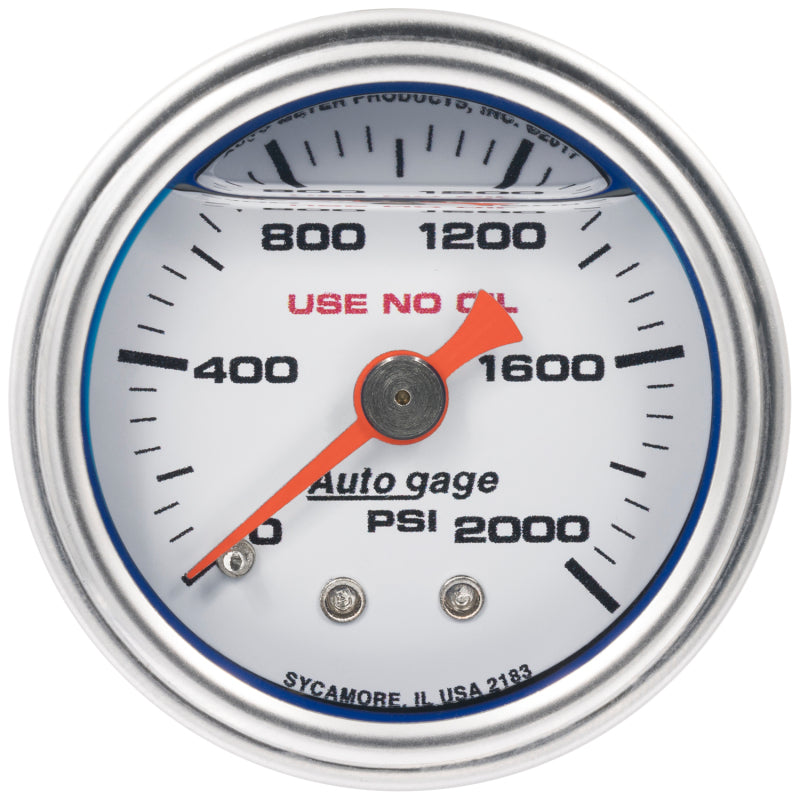 AutoMeter Autometer AutoGage 1.5in Liquid Filled Mechanical 0-2000 PSI Fuel Pressure Gauge - White (2183)