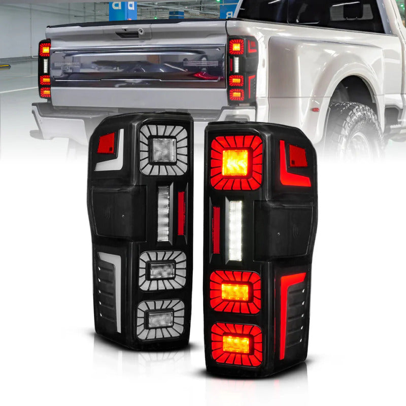 ANZO Z ANZO 23-26 Ford Super Duty LED Tail Light Seq Signal- Black Full- Pair (311492X)