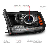 ANZO ANZO 09-18 Dodge Ram 1500/2500/3500 LED Plank Style Headlights Switchback + Sequential - Matte Black (111609)