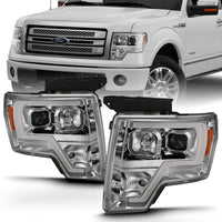ANZO ANZO 2009-2014 Ford F-150 Projector Headlight Plank Style Chrome Amber (111444)
