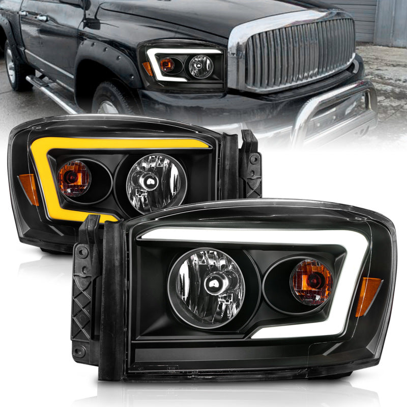 ANZO ANZO 06-09 Dodge RAM 1500/2500/3500 Headlights Black Housing/Clear Lens (w/Switchback Light Bars) (111526)