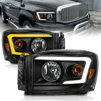 ANZO ANZO 06-09 Dodge RAM 1500/2500/3500 Headlights Black Housing/Clear Lens (w/Switchback Light Bars) (111526)