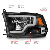 ANZO ANZO 2009-2020 Dodge Ram 1500 Full LED Square Projector Headlights w/ Chrome Housing Black Amber (111539)