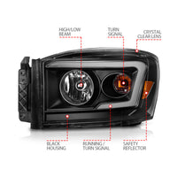 ANZO ANZO 06-09 Dodge RAM 1500/2500/3500 Headlights Black Housing/Clear Lens (w/Switchback Light Bars) (111526)