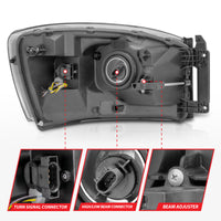 ANZO ANZO 06-09 Dodge RAM 1500/2500/3500 Headlights Black Housing/Clear Lens (w/Switchback Light Bars) (111526)
