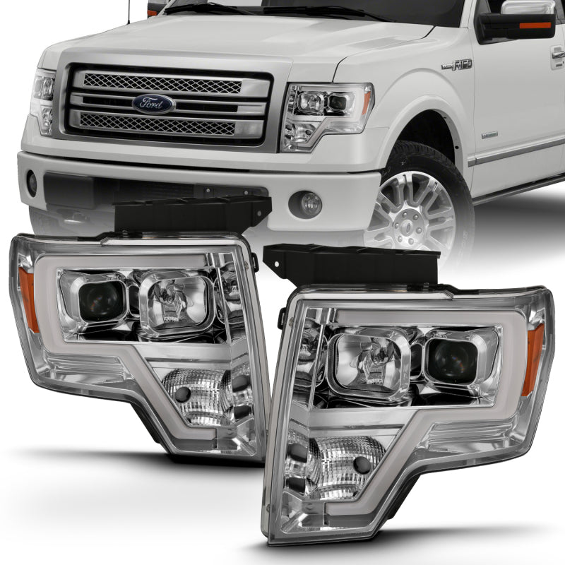 ANZO ANZO 2009-2014 Ford F-150 Projector Headlight Plank Style Chrome Amber (111444)