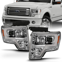ANZO ANZO 2009-2014 Ford F-150 Projector Headlight Plank Style Chrome Amber (111444)