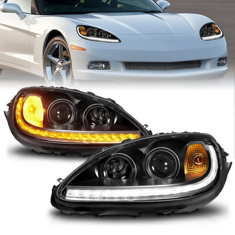 ANZO ANZO 05-13 Chevrolet Corvette Projector Headlights w/switchback & Sequential LED - Black Amber (121571)