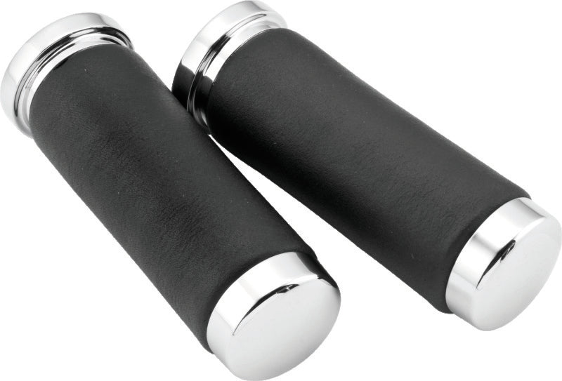 Bikers Choice AA Bikers Choice Chrome / Leather 1 Inch Grips Universal Pr (482549)
