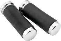 Bikers Choice AA Bikers Choice Chrome / Leather 1 Inch Grips Universal Pr (482549)