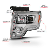 ANZO ANZO 2009-2014 Ford F-150 Projector Headlight Plank Style Chrome Amber (111444)