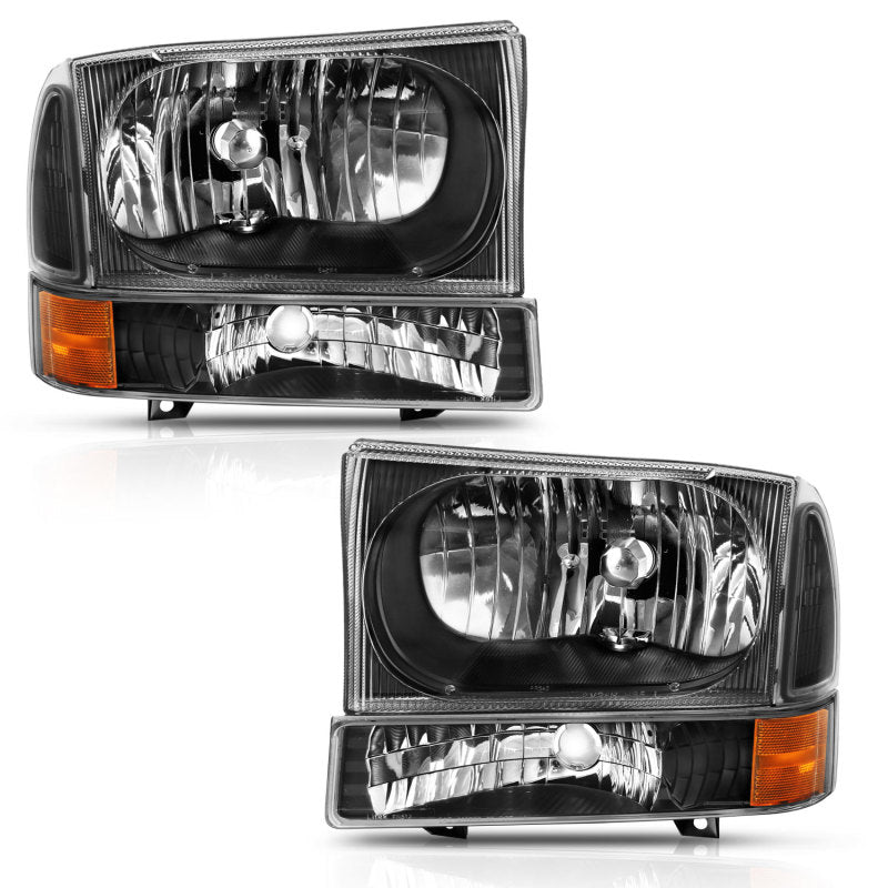 ANZO ANZO 2000-2004 Ford Excursion Crystal Headlight w/ Corner Light Black Amber (w/o Bulb) (111457)