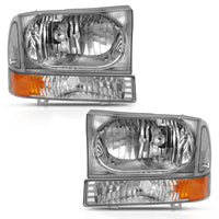 ANZO ANZO 2000-2004 Ford Excursion Crystal Headlight w/ Corner Light Chrome Amber (w/o Bulb) (111458)
