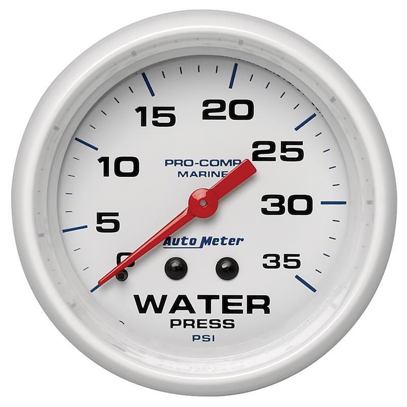 AutoMeter B Autometer AutoGage 2-5/8in. / 35 PSI Mechanical Water Press Gauge - Marine White (200773)