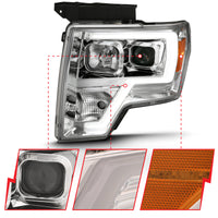 ANZO ANZO 2009-2014 Ford F-150 Projector Headlight Plank Style Chrome Amber (111444)