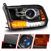 ANZO ANZO 09-18 Dodge Ram 1500/2500/3500 LED Plank Style Headlights Switchback + Sequential - Matte Black (111609)