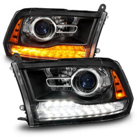ANZO ANZO 09-18 Dodge Ram 1500/2500/3500 LED Plank Style Headlights Switchback + Sequential - Matte Black (111609)