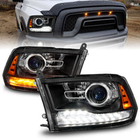 ANZO ANZO 09-18 Dodge Ram 1500/2500/3500 LED Plank Style Headlights Switchback + Sequential - Matte Black (111609)