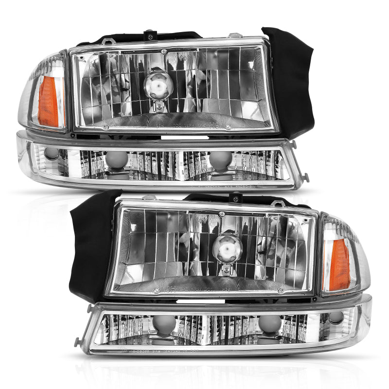 ANZO ANZO 1997-2004 Dodge Dakota Crystal Headlight Set Chrome Amber (111455)