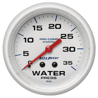 AutoMeter B Autometer AutoGage 2-5/8in. / 35 PSI Mechanical Water Press Gauge - Marine White (200773)