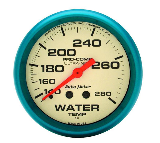 Autometer Ultra-Nite 2-5/8in 140-280 Degree Liquid Filled Mechanical Glow In Dark Water Temp Gauge - 4231