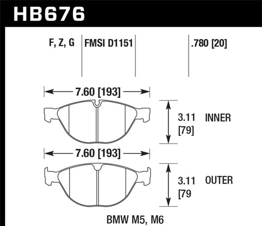 Hawk 06-10 BMW M5/M6 HPS Street Front Brake Pads - HB676F.780