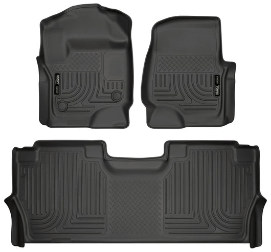 Husky Liners 17-19 Ford F250 Super Duty CC w/Storage Box Front & 2nd Seat Weatherbeater Floor Liners - 94061