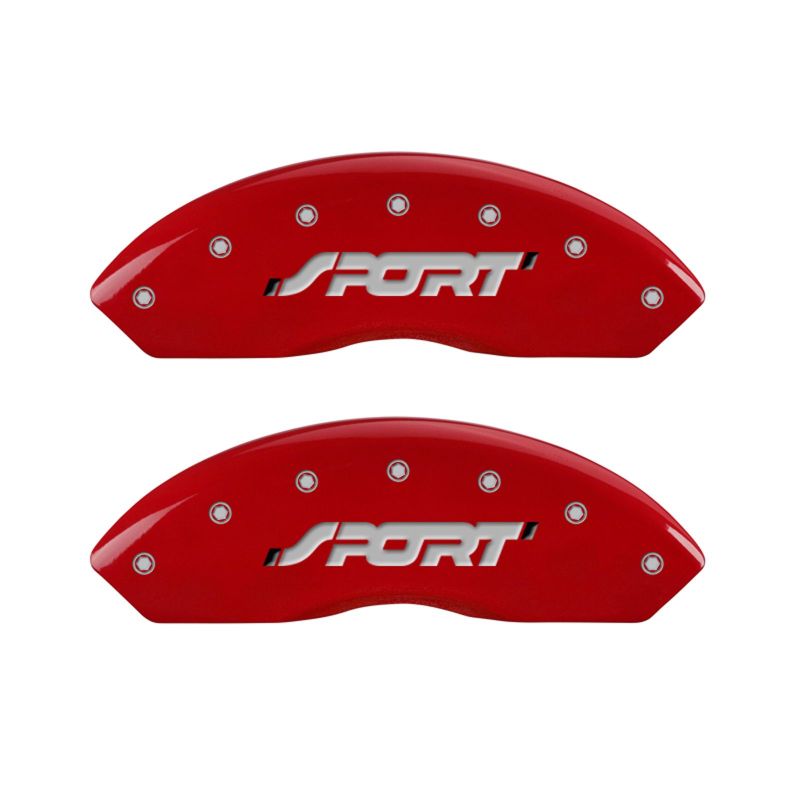 MGP 4 Caliper Covers Engraved Front & Rear SPORT Red finish silver ch - 10119SSPORD