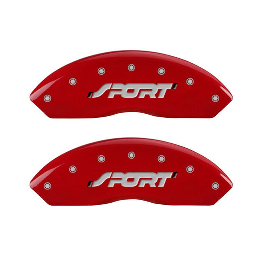 MGP 4 Caliper Covers Engraved Front & Rear SPORT Red finish silver ch - 10119SSPORD