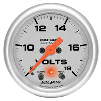 Autometer Ultra-Lite 52mm Voltmeter 18V Digital Stepper Motor w/ Peak and Warning - 4383