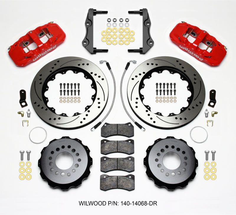 Wilwood AERO4 Rear Kit 14.25in Drilled Red 2014-Up Challenger w/Lines - 140-14068-DR