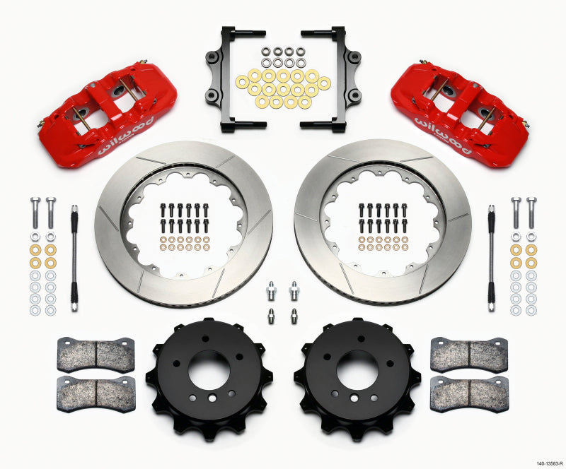 Wilwood AERO4 Rear Kit 14.00 Red 2007-2011 BMW E90 Series w/Lines - 140-13583-R