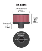 K&N Steel Base Crankcase Vent Filter .625in Vent OD x 2in OD x 1.5in Height - 62-1020