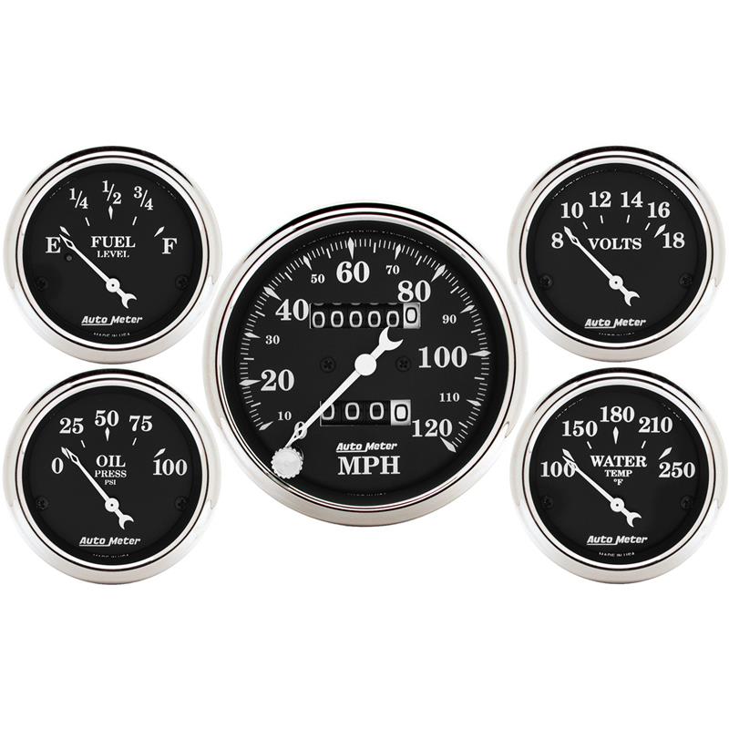 Auto Meter Gauge Kit 5 pc. 3 1/8in & 2 1/16in Mechanical Speedometer Old Tyme Black - 1708