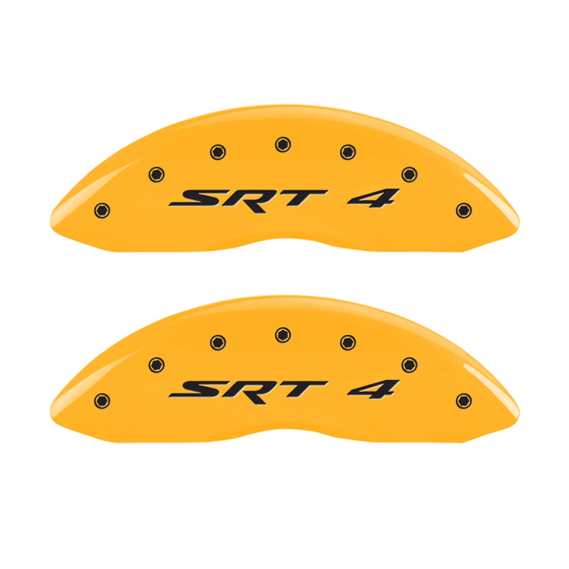 MGP Front set 2 Caliper Covers Engraved Front SRT4 Yellow finish black ch - 12002FSR4YL