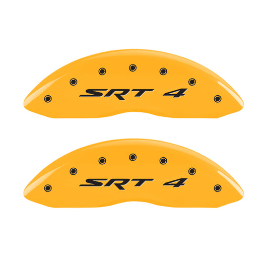 MGP Front set 2 Caliper Covers Engraved Front SRT4 Yellow finish black ch - 12002FSR4YL