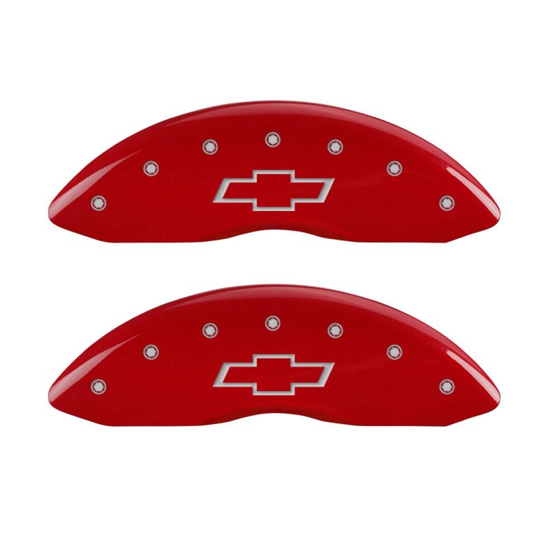 MGP 4 Caliper Covers Engraved Front & Rear Bowtie Red finish silver ch - 14031SBOWRD