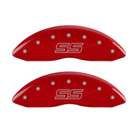 MGP 4 Caliper Covers Engraved Front & Rear Trailblazer style/SS Red finish silver ch - 14030STSSRD