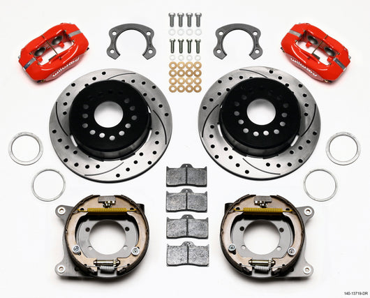 Wilwood Forged Dynalite P/S Park Brake Kit Drilled Red Ford 8.8 Special w/2.50in Offset-5 Lug - 140-13719-DR