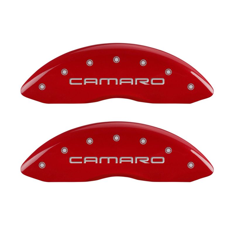 MGP 4 Caliper Covers Engraved Front Gen 4/Camaro Engraved Rear Gen 4/SS Red finish silver ch - 14027SCS4RD