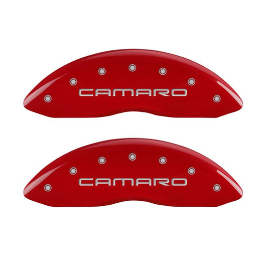 MGP 4 Caliper Covers Engraved Front Gen 4/Camaro Engraved Rear Gen 4/SS Red finish silver ch - 14027SCS4RD