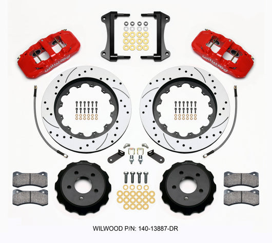 Wilwood AERO6 Front Hat Kit 15.00 Drilled Red 2015-Up Mustang w/Lines - 140-13887-DR
