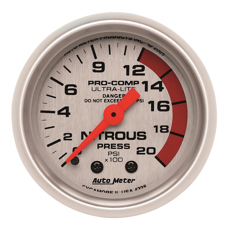 Autometer Ultra-Lite 52mm 2000 PSI Mechanical Nitrous Pressure Gauge - 4328