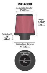 K&N Filter Universal X Stream Clamp-On 3 inch Flange 6 inch Base  5 inch Top 5 9/16 inch Height - RX-4990