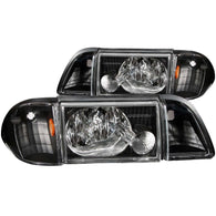 ANZO 1987-1993 Ford Mustang Crystal Headlights Black w/ Corner Lights 2pc - 121192