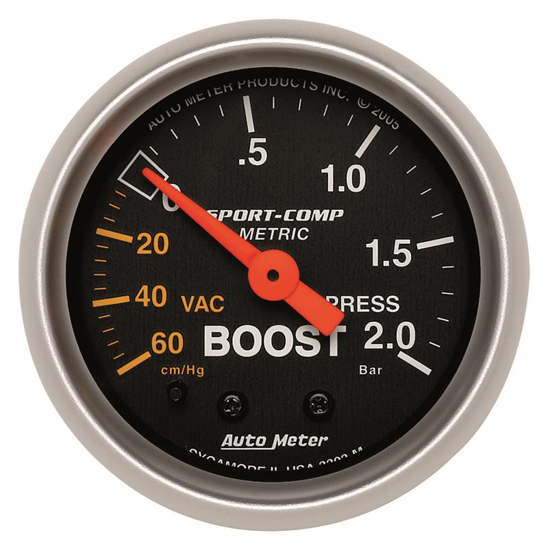 Autometer Sport-Comp 52mm 60cm/HG -2.0 Bar Mechanical Boost Gauge - 3303-M