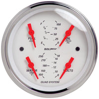 Autometer Arctic White 3-3/8in Quad Gauge 100 PSI/100-250 Deg F / 8-18V / 240-33 Ohm - 1312