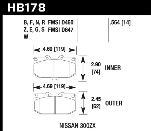 Hawk 06-07 WRX / 89-96 Nissan 300ZX / 89-93 Skyline GT-R Performance Ceramic Front Pads - HB178Z.564